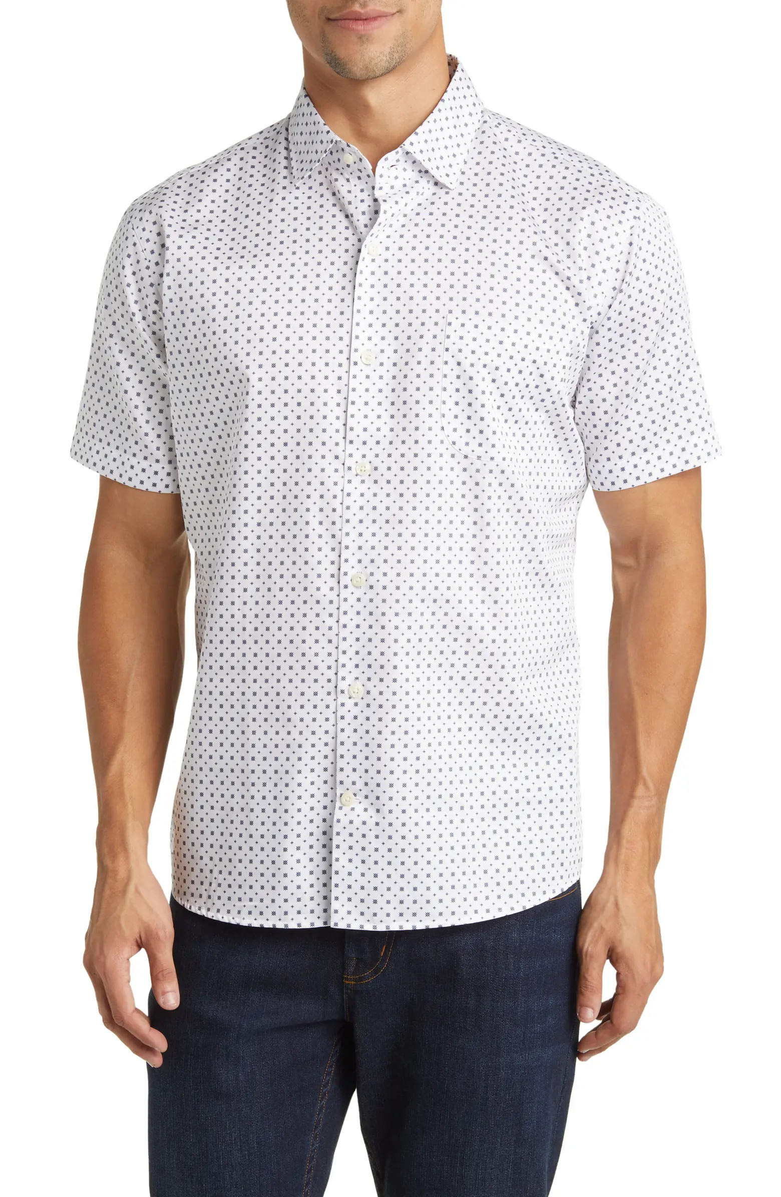 Lynnwood Crown Lite Foulard Print Short Sleeve Cotton Button-Up Shirt | Nordstrom