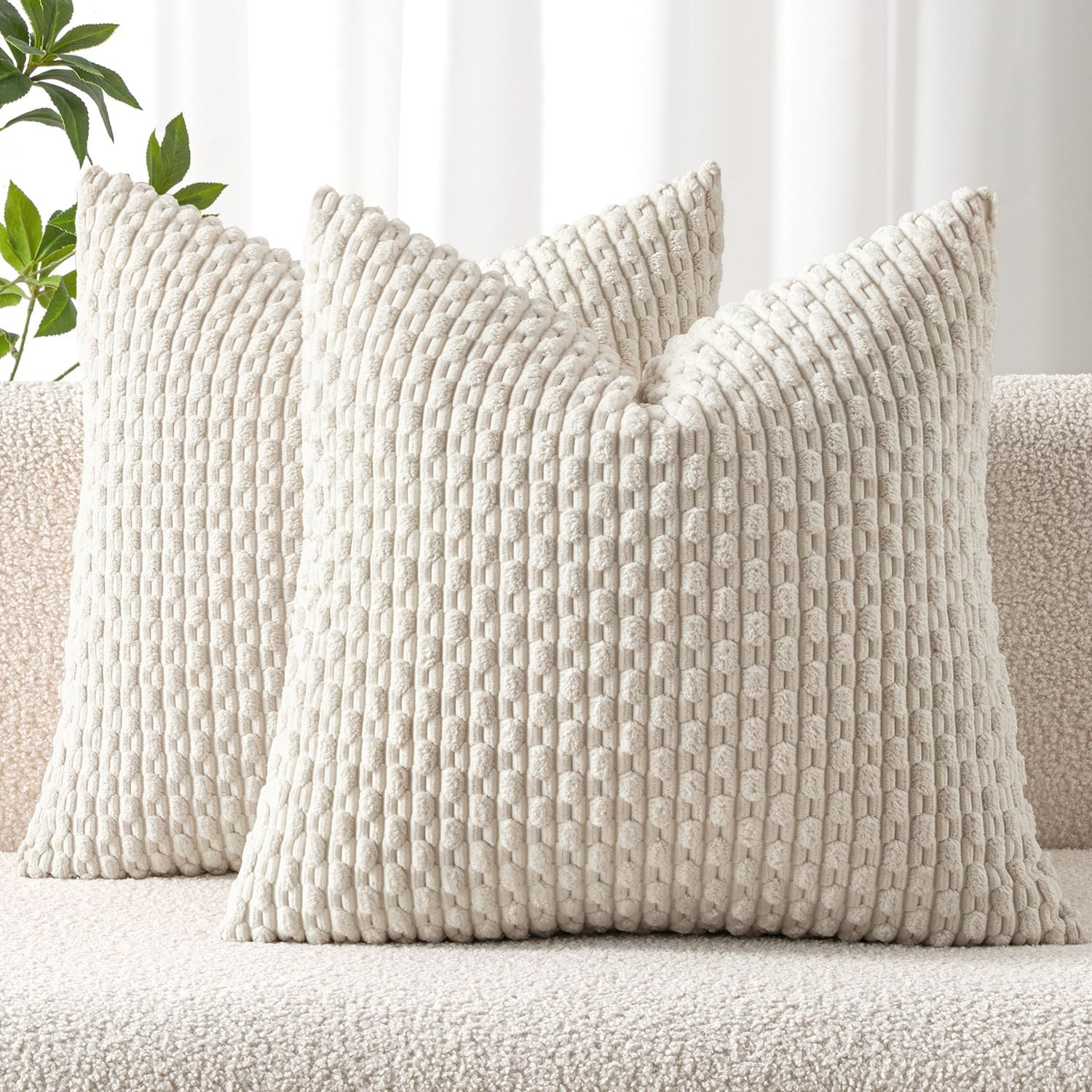 MIULEE Pack of 2 Decorative Throw Pillow Covers 18x18 Inch Soft Boho Striped Textured Corduroy Pi... | Amazon (US)