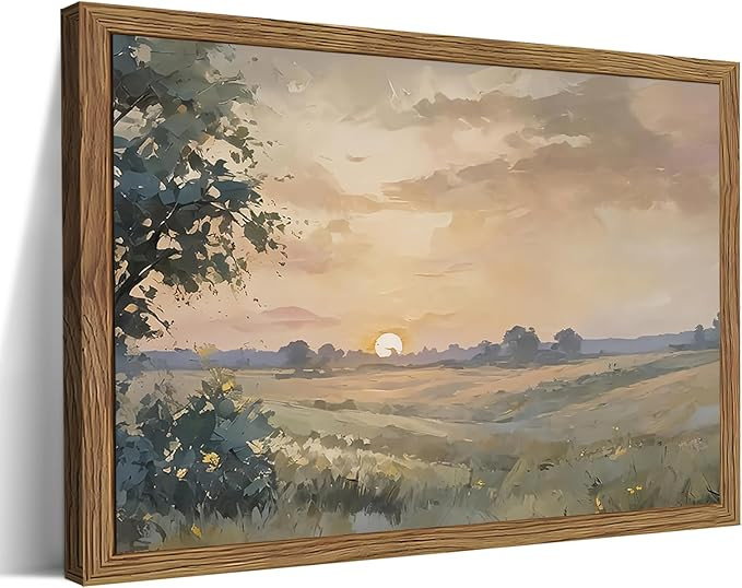 Wood Framed Vintage Wall Art, Small Fall Nature Sunset Landscape Canvas Wall Decor, Retro Country... | Amazon (US)