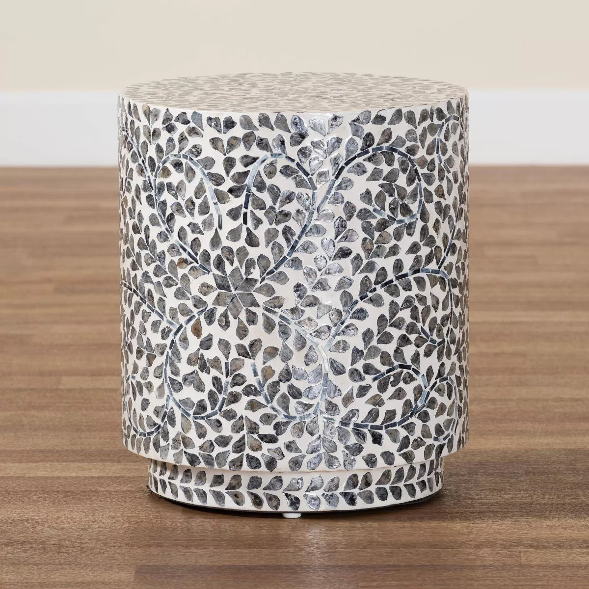 bali & pari Marilla Mother of Pearl Capiz Shell Ottoman Footstool Mosaic Black/White | Target