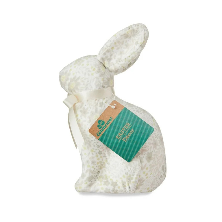 Easter White Floral Bunny Tabletop Decor, 9.5 in, by Way To Celebrate - Walmart.com | Walmart (US)