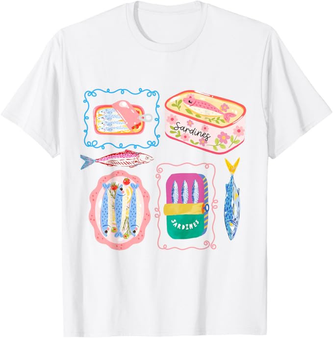 Vintage Sardines Shirt Cute Retro Fish Aesthetic Tee T-Shirt | Amazon (US)