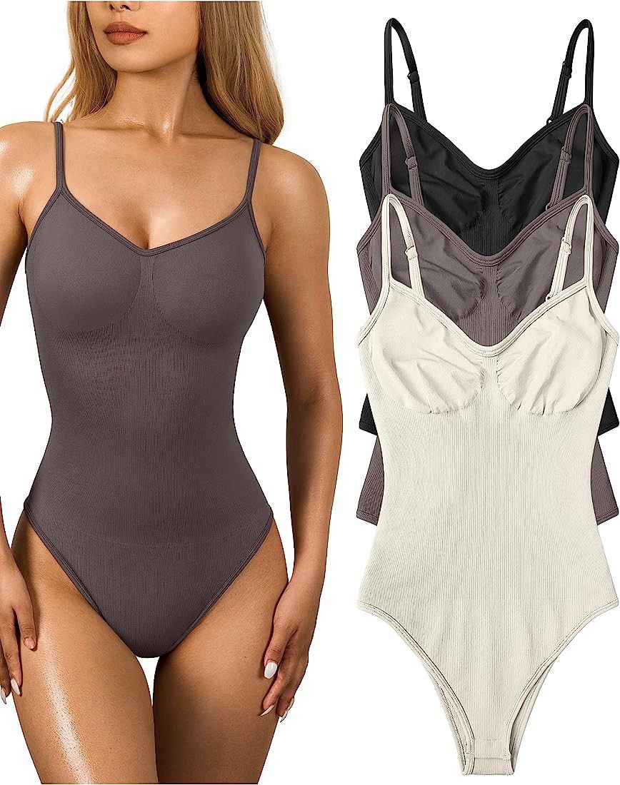 OQQ Women's 3 Piece Bodysuits Sexy Ribbed Sleeveless Adjustable Spaghetti Strips Shapewear Tops B... | Amazon (US)