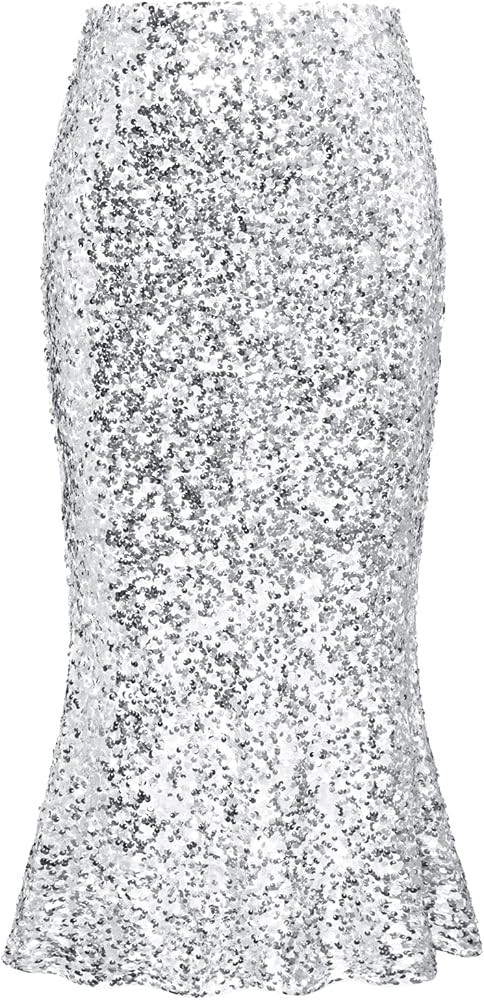 GRACE KARIN Women's Sequin Skirt Elastic High Waist Ruffled Hem Night Out Party Bodycon Midi Skir... | Amazon (US)