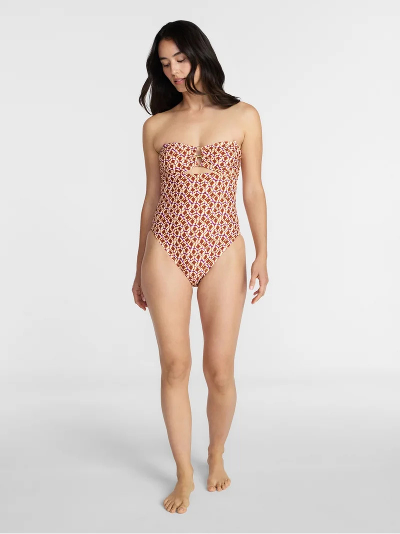 Time and Tru Women's and Women's Plus Cut Out Bandeau One Piece Swimsuit, Sizes XS-3X | Walmart (US)