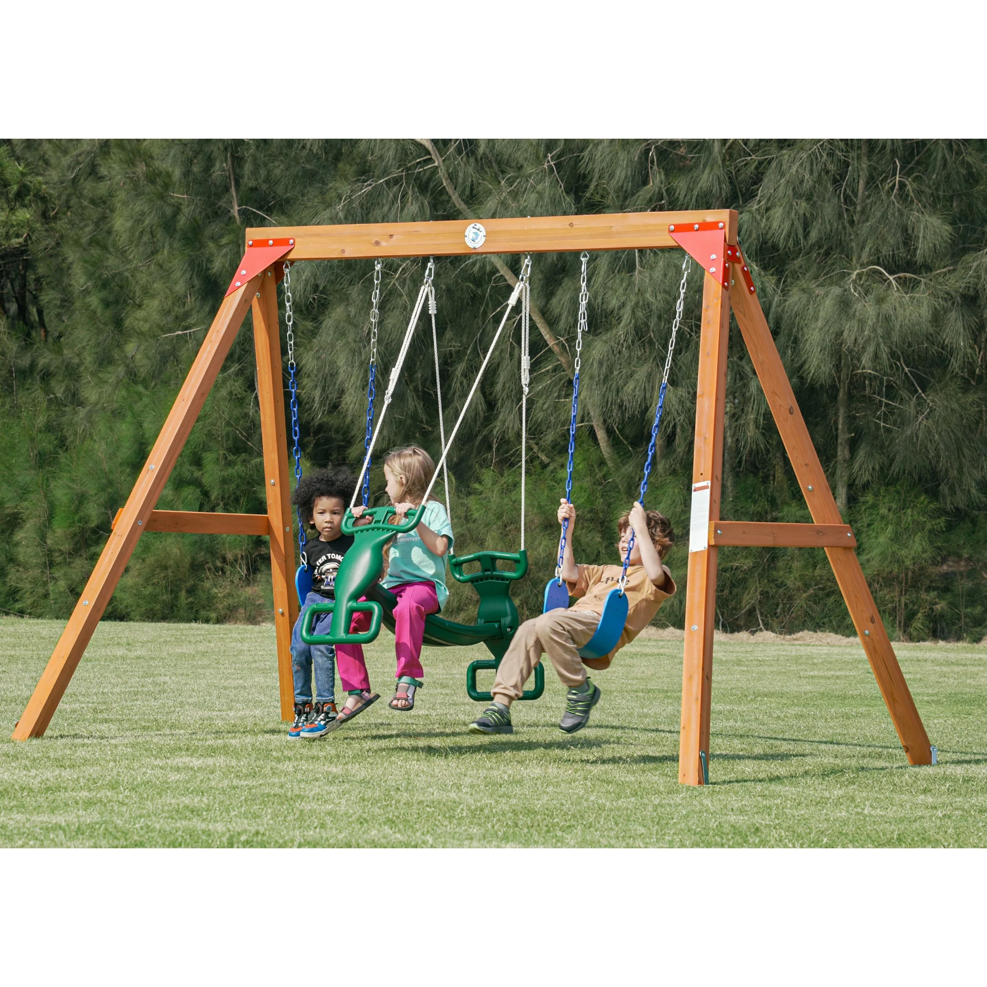 Dolphin Playground Wooden Swing Sets for Backyard, 2 Person Glider and 2 Belt Swings | Walmart (US)