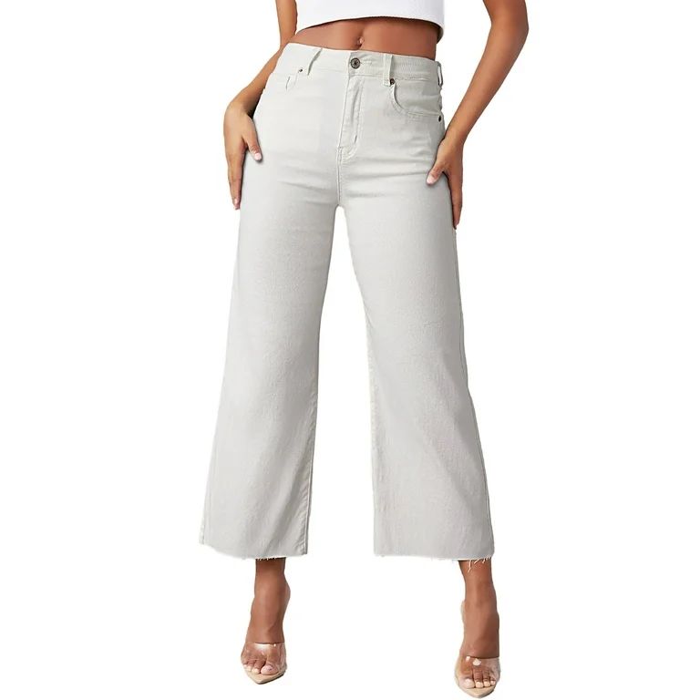 Dokotoo Wide Leg Jeans for Women Casual Stretchy Straight Baggy Denim Pants US Size 12 | Walmart (US)