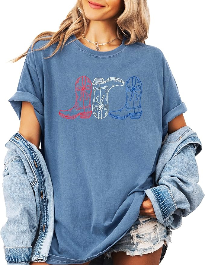 Red, White & Blue Western Boots Shirt for Women and Teens Trendy 4th of July Outfit | Amazon (US)