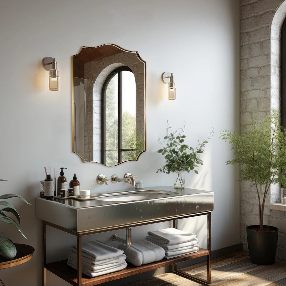 Anayalee Stainless Steel Frame Traditional Scalloped Rectangle Irregular Wall Mirrors | Decorativ... | Wayfair North America