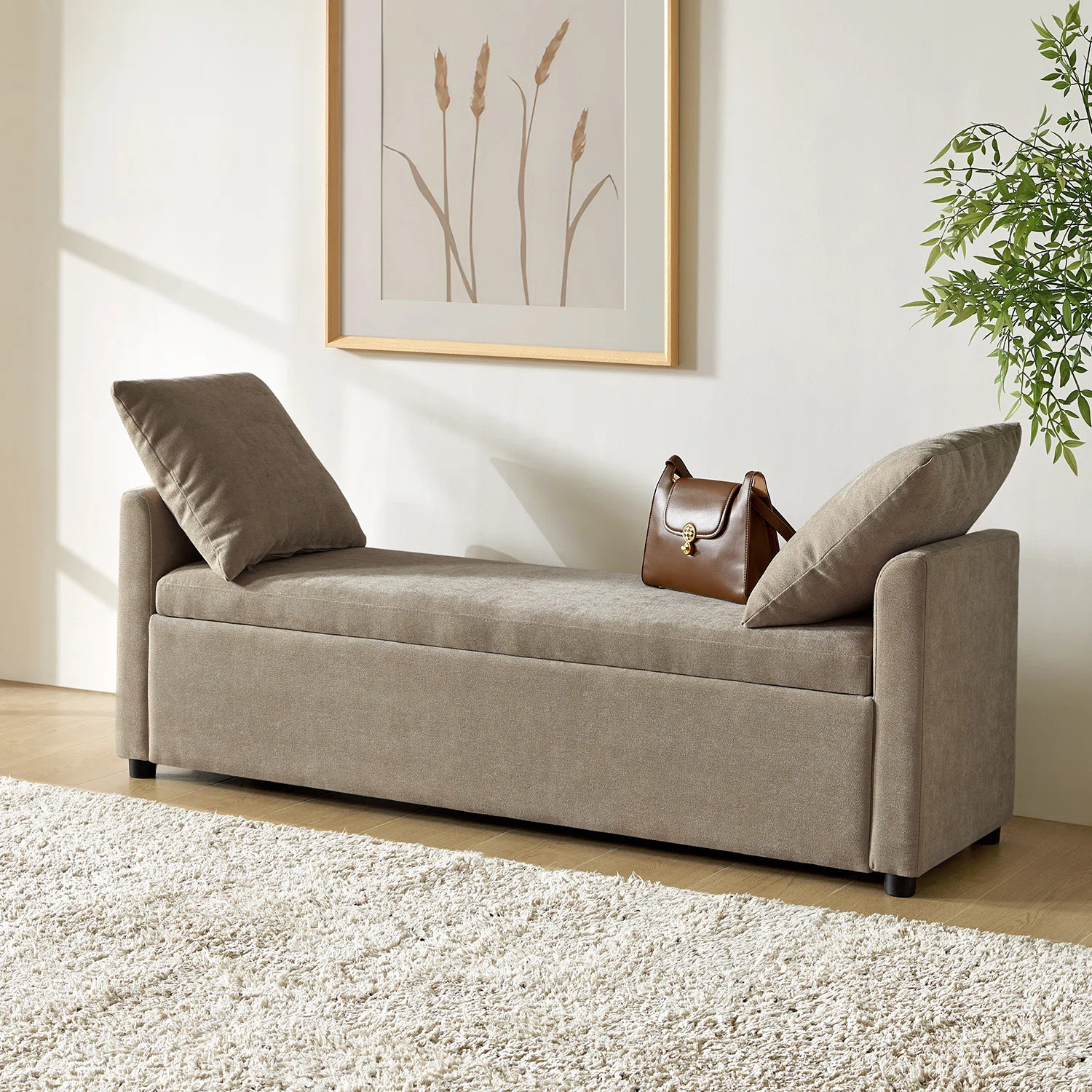 Aristides Modern 59.4" Wide Storage Bench with Two Pillows for Bedroom End of Bed King Size | Wayfair North America