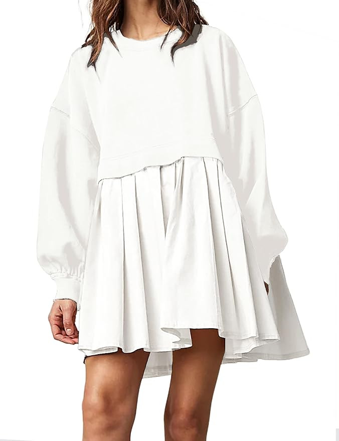 calbatic Women Oversized Sweatshirt Dress Crew Neck Long Sleeve Patchwork Pullover Tops Baggy Flo... | Amazon (US)