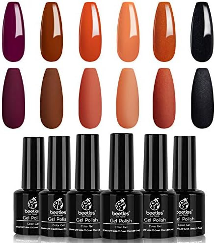 Beetles Gel Polish Set 6 Colors Red Orange Glitter Fall Wedding Collection Purple Black Gel Nail ... | Amazon (US)