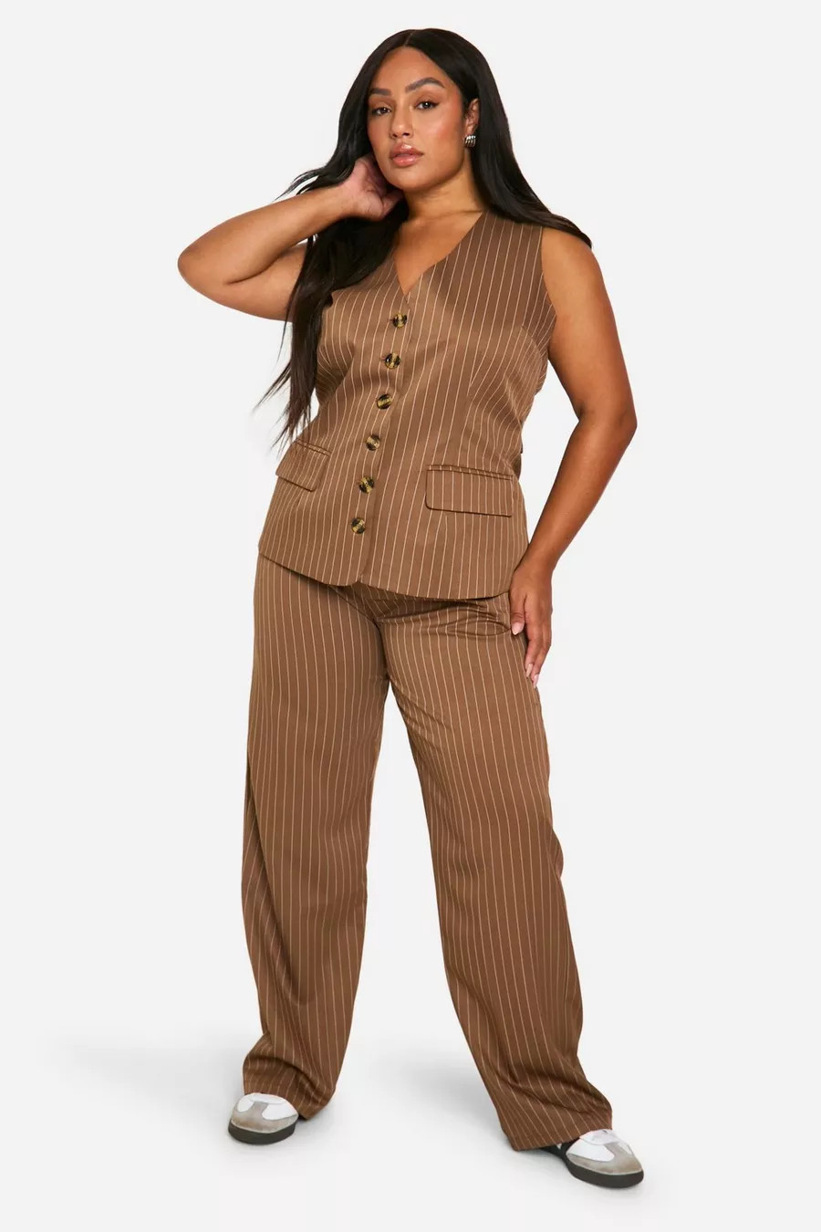 Plus Pinstripe Relaxed Wide Leg Pants | boohoo (US & Canada)