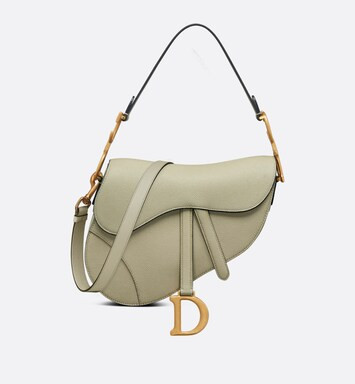 Saddle Bag with Strap Sage Green Grained Calfskin | DIOR | Dior Couture
