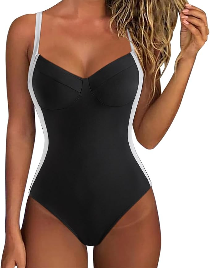 SUUKSESS Women Tummy Control One Piece Swimsuit Sexy Crisscross Back Bathing Suit | Amazon (US)