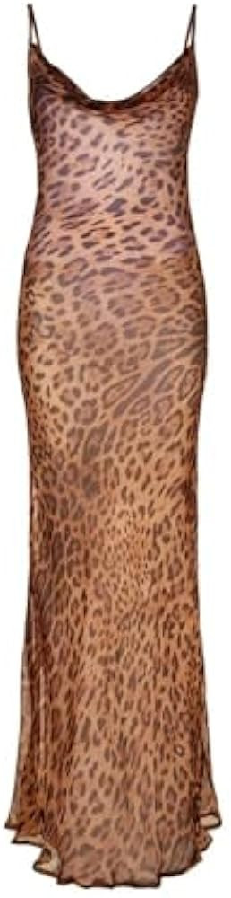 Leopard Print Draped Collar Spaghetti Strap Cami Long Dress Party Rave Prom Perspective Midi Cami... | Amazon (US)