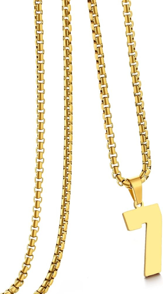18K Gold Number Necklace for Men,Stainless Steel Athletes Number Chain Charm Pendant Personalized... | Amazon (US)