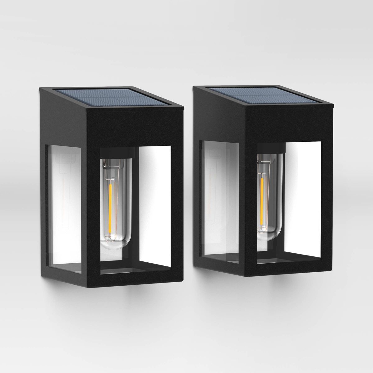 2pk Window Lantern Vintage Deck Solar LED Outdoor Path Lights Matte Black - Threshold™ | Target
