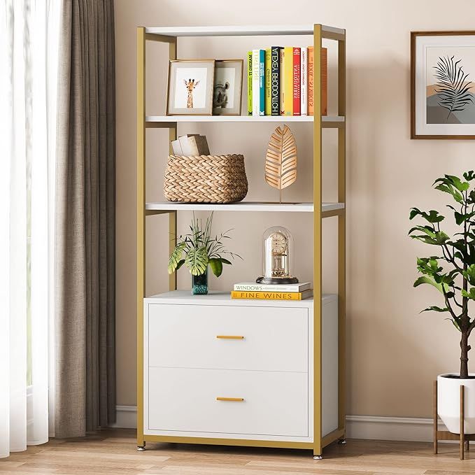 Tribesigns Bookcase, 4-Tier Bookshelf with 2 Drawers, Etagere Standard Book Shelves Display Shelf... | Amazon (US)