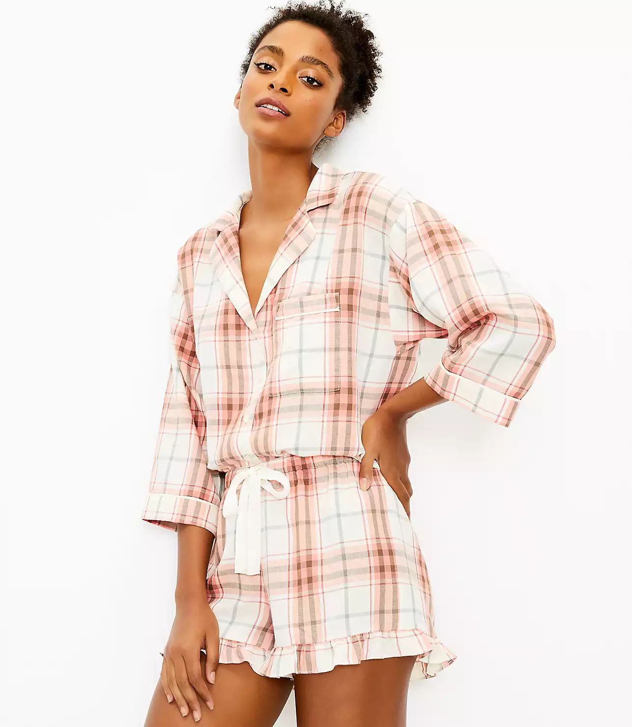 Plaid Ruffle Pajama Shorts | LOFT