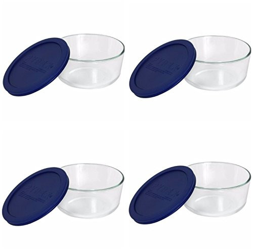 Pyrex Storage 4-Cup Round Dish with Dark Blue Plastic Cover, Clear (Case of 4 Containers) | Amazon (US)