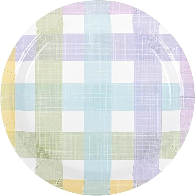AllReal 24 Pcs Spring Easter Dessert Plates Pastel Gingham Disposable Paper Plates Multicolor Che... | Amazon (US)