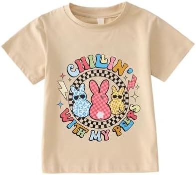 Toddler Baby Boy Girl Easter Shirt Cute Bunny Graphic T-Shirt Funny Chillin' with My Peeps Tee Sh... | Amazon (US)