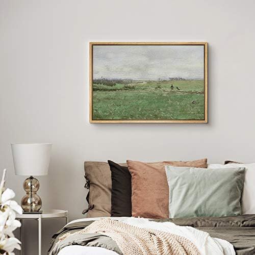 SIGNFORD Framed Canvas Wall Art Lush Green Fields with Farmers Landscape Wilderness Oil Painting Imp | Amazon (US)