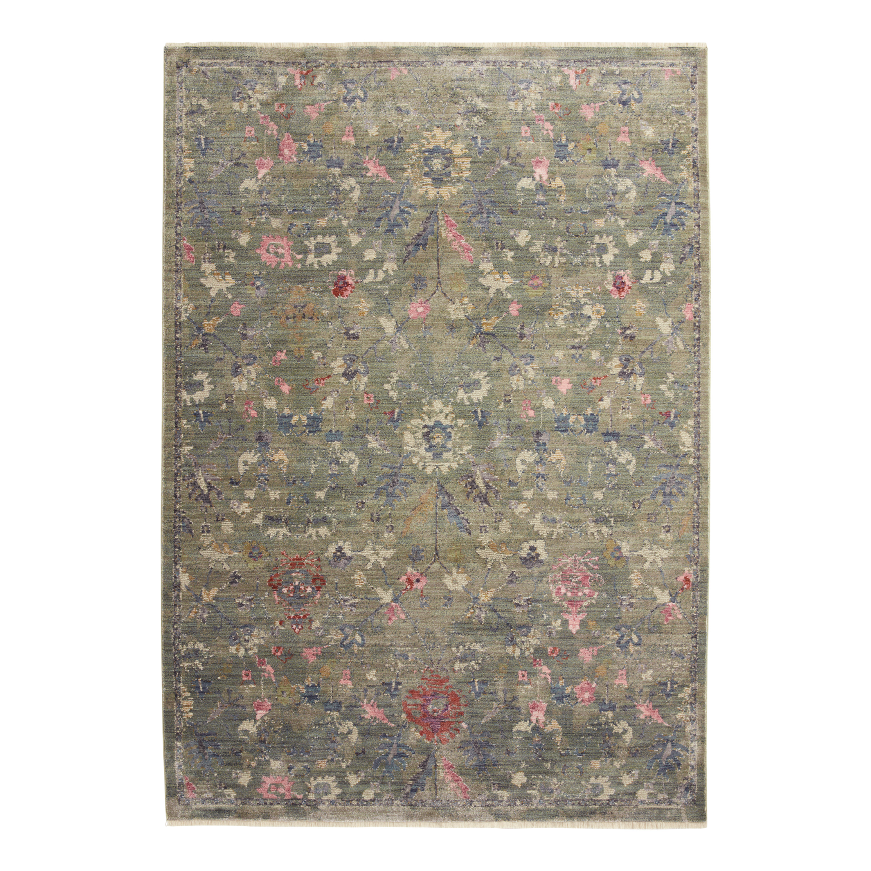 Nora Sage Green And Blue Traditional Style Floral Area Rug | World Market