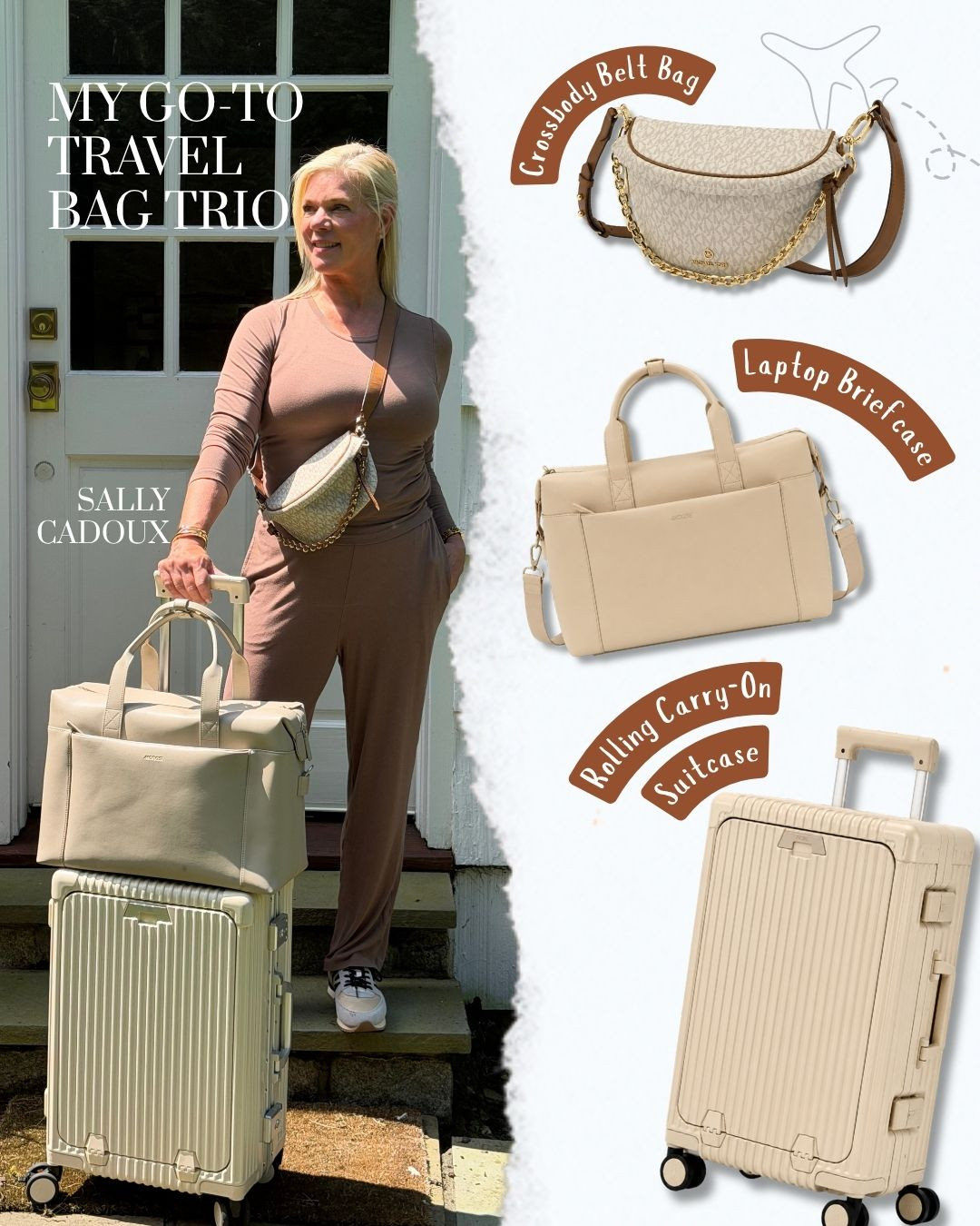 ✈️ My go-to travel bag trio that keeps every trip organized and stress-free. A lightweight carry-on, spacious laptop bag, and hands-free crossbody are the travel essentials I never leave home without. Functional, timeless, and made to mix with every travel outfit. ✨ Shop my travel favorites and similar finds in my LTK.

 

 #LTKFinds #LTKStyle #TravelEssentials #CarryOnLuggage #TravelBag #CrossbodyBag #LaptopBag #AirportStyle #TravelMustHaves #TravelGear #TravelOrganization #WomenOver50 #FashionOver50 #TravelInStyle #WeekendGetaway #VacationEssentials #NeutralStyle #CapsuleTravel #FrequentTraveler 

 