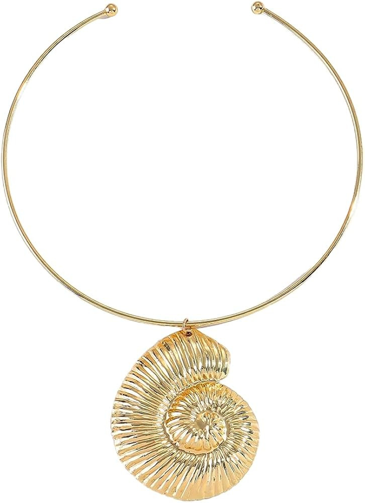 Conch Shell Open Collar Necklace for Women, Marine Sea Witch Shell Pendant Choker, Summer Beach P... | Amazon (US)