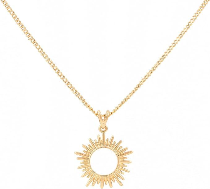 Sun Pendant Necklace - 14k Gold Plated Pendant Necklaces - Long Round Pendant - Half Spike 2pc La... | Amazon (US)