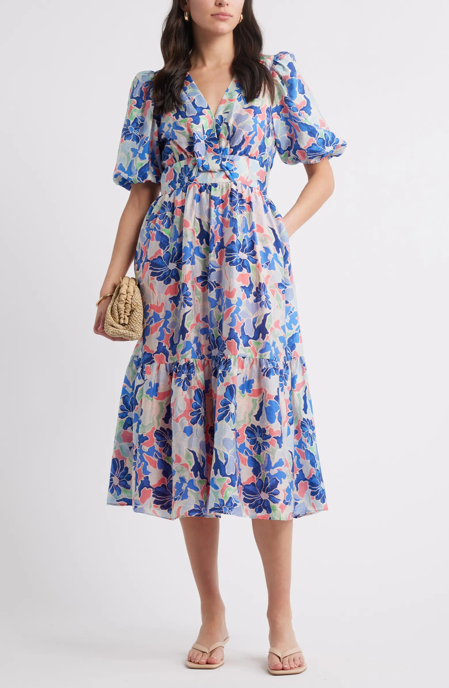 Twist Detail Allover Print Midi Dress | Nordstrom