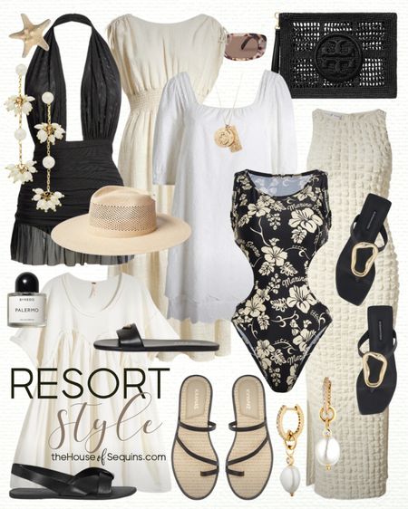 Shop these Nordstrom Vacation Outfit and Resortwear finds! Beach travel outfit, maxi dress, midi dress, straw hat, sun hat, woven bag, straw bag, Rattan sandals, swimsuit coverup and more! 
