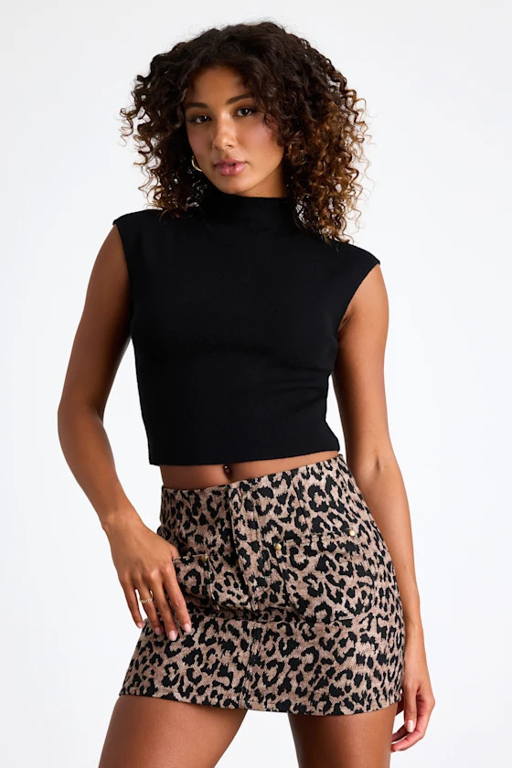 Suki Black Mock Neck Cap Sleeve Sweater Top | Lulus