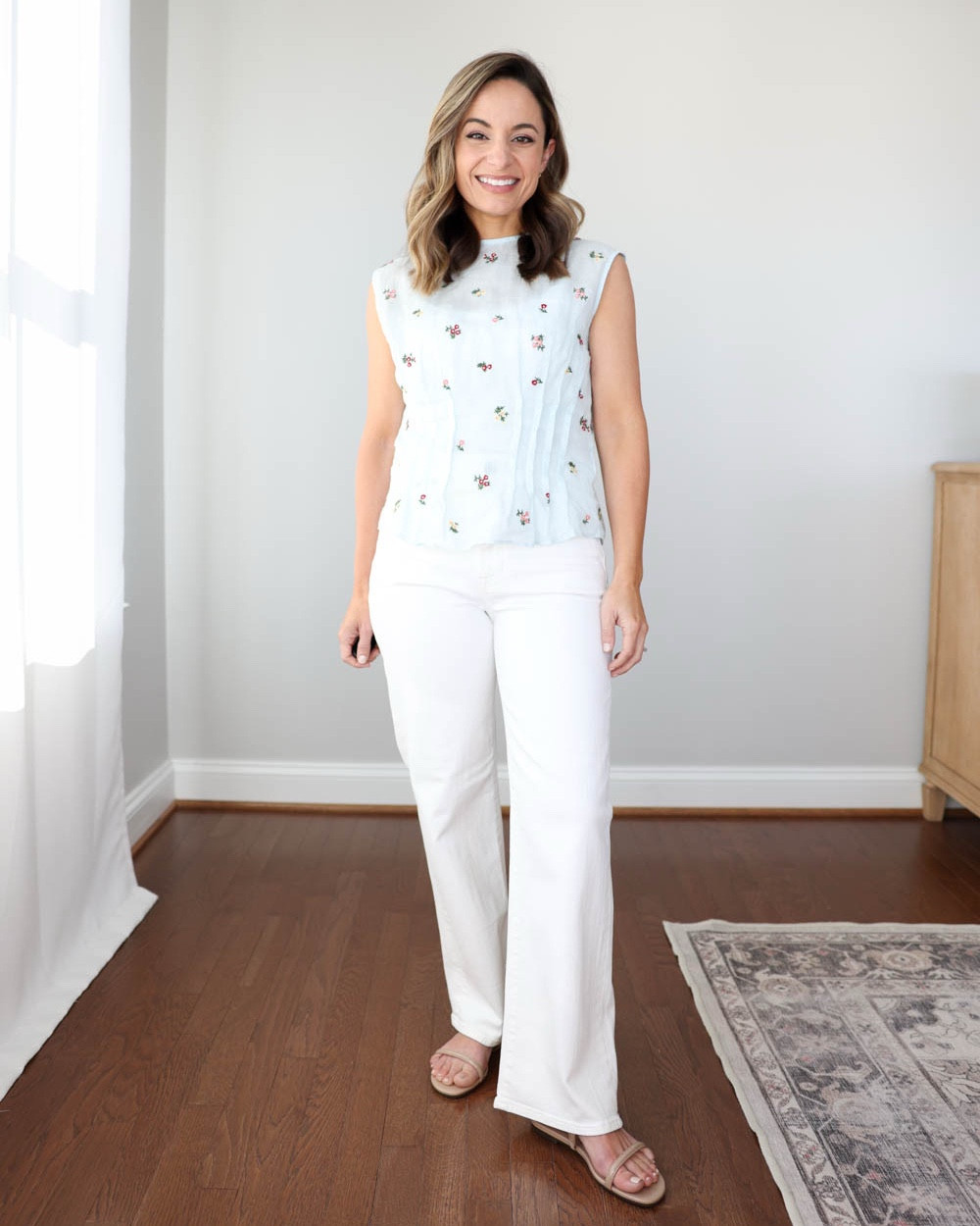 J.Crew Spring finds for petites this Spring!

Outfit 1:
Slim-wide jean (J.Crew): 24 Classic - true to size | 27” inseam
Slim-wide jean (J.Crew): 24 Petite - true to size | 25” inseam
Pintuck shell top in ramie with embroidered florals (J.Crew): XXS
Audrey sandals in patent leather: true to size

Outfit 2:
Yellow cardigan (J.Crew): xxs (could also go with xs) - I love the color and the fit. Very petite friendly. It is stretchy and a little snug, I suggest sizing up. 
Jeans (J.Crew Factory): 24 classic (not petite)
White t shirt (Quince): xs
Ballet flats: tts

Outfit 3:
Trench coat (J.Crew): petite 00
Pleated skirt (Amazon): small in “dark gray”
Light Blue Sweater (JC Factory): xxs
Heels: tts

My sizing for reference: I'm 4'10" and weigh 105lbs. My measurements are 32", 24", 36". I have a 25" ankle inseam and typically wear petite xxs/00/24.

#LTKSeasonal #LTKPetite #LTKootd
