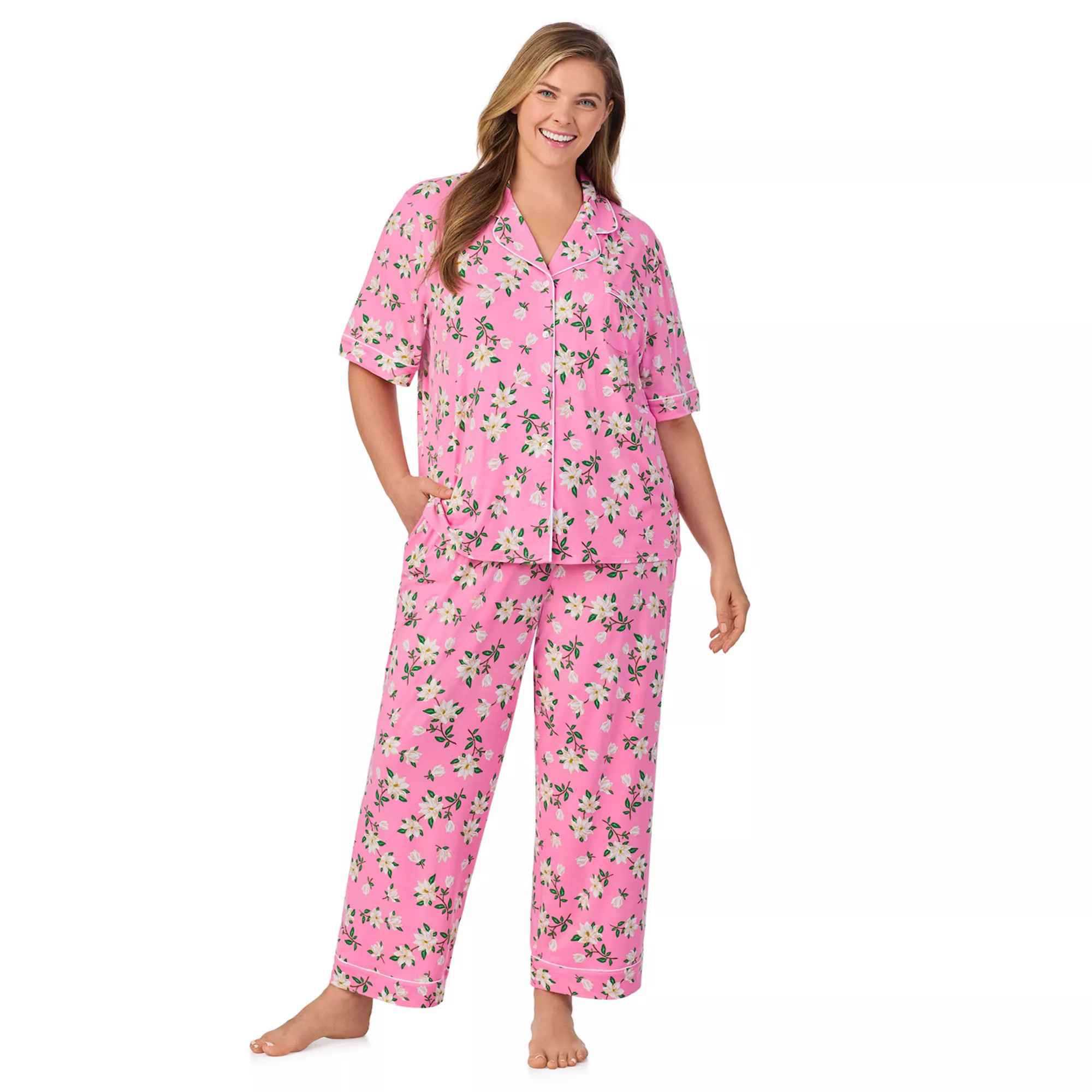 Plus Size Draper James 2-Piece Cozy Elbow Sleeve Notch Pajama Top and Pajama Pants Set | Kohl's
