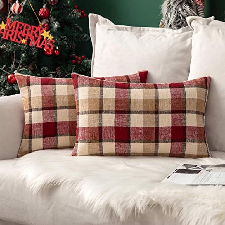 MIULEE Pack of 2 Decorative Christmas Pillow Covers Check Buffalo Plaids Pillow Covers Tartan Lin... | Amazon (US)