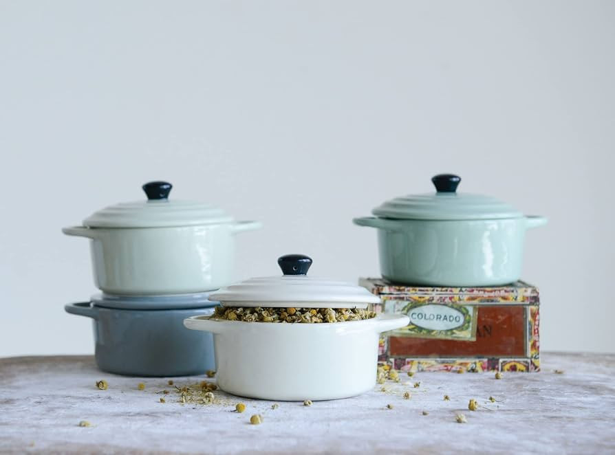 Creative Co-Op Stoneware Lids (Set of 4 Colors) Mini Baker Set, Multicolored | Amazon (US)