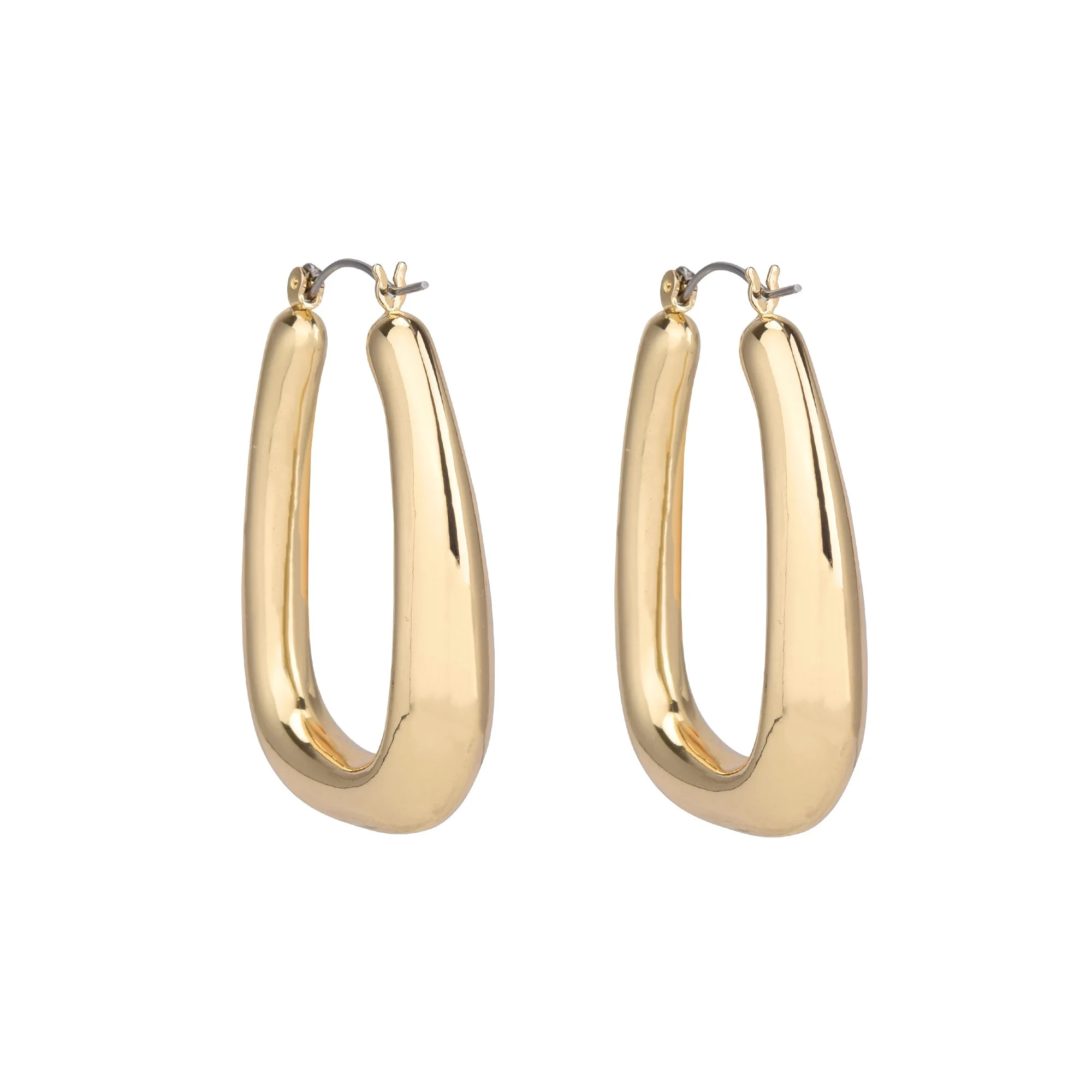 Time and Tru Adult Women's Gold Tone Wide Click Top Metal Hoop Earring - Walmart.com | Walmart (US)