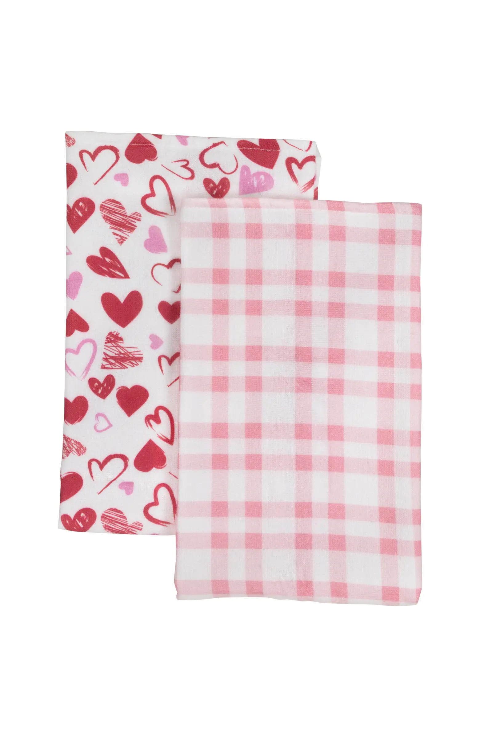 Plaid and Hearts Valentine's Day Kitchen Tea Towels - 26" - Pink and Red - Set of 2 | Nordstrom