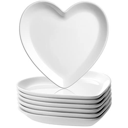 Suclain 12 Pcs Heart Shaped Plates Ceramic Plates 7.4 Inch Heart Dish Porcelain Cute Dishe for Dessert Appetizer Steak Snacks Daily Home Kitchen Party Gift(White) | Amazon (US)
