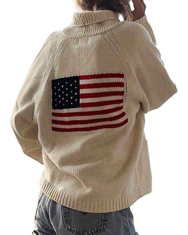 Women American Flag Cardigan Sweaters Y2k Long Sleeve Open Front Button Down Cardigans USA Flag K... | Amazon (US)