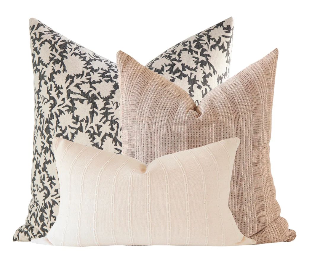 Fall Pillow Cover Set, Neutral Pillow Combination, Farmhouse Pillow Combo, Monotone Pillow Set, T... | Etsy (US)