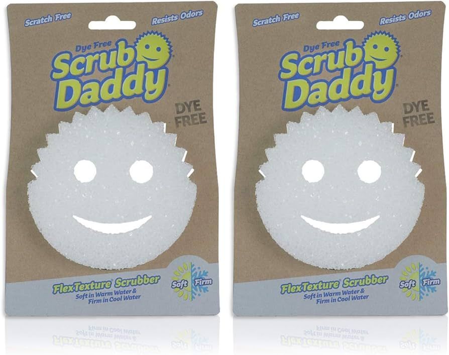 Scrub Daddy Sponge - Dye Free - Scratch-Free Scrubber for Dishes and Home, Odor Resistant, Soft in Warm Water, Firm in Cold, Deep Cleaning, Dishwasher Safe, Multi-use, 1ct (2 pack) | Amazon (US)