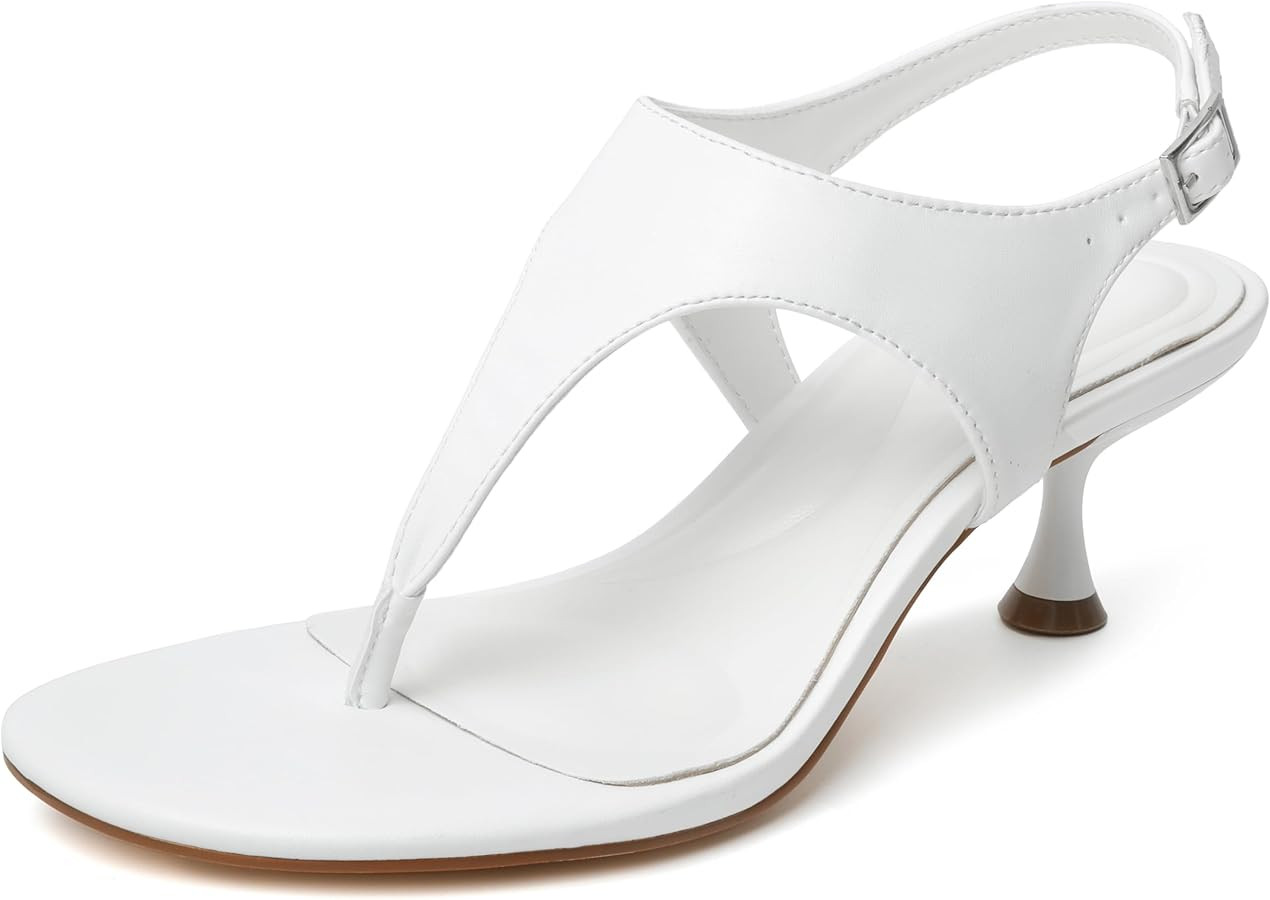 vivianly Kitten Heels for Women Dressy Thong Sandals Slip-On Summer Flip Flop Heels with Soft Str... | Amazon (US)