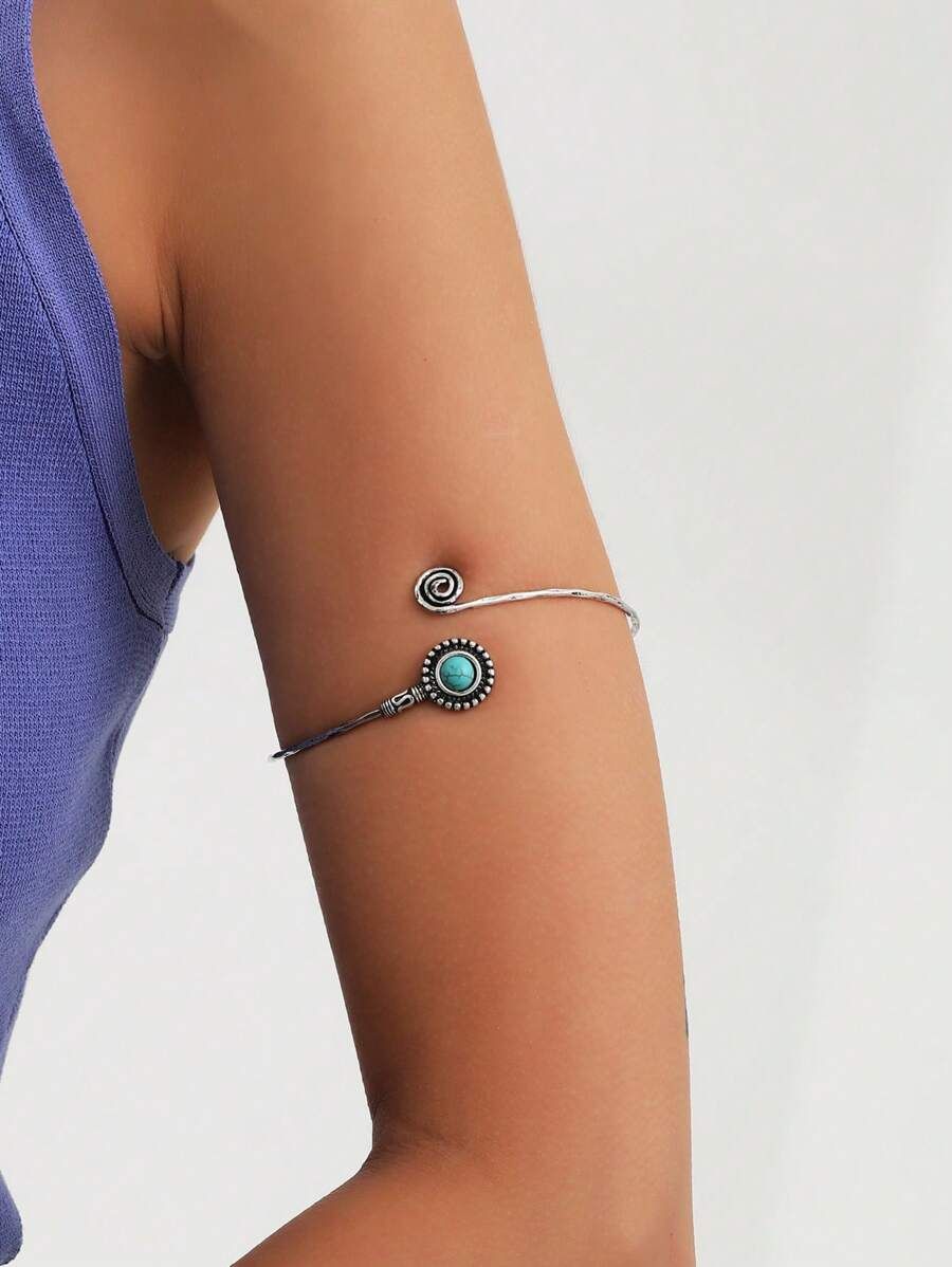 1pc Antique Turquoise Stone Arm Cuff Bangle For Women | SHEIN