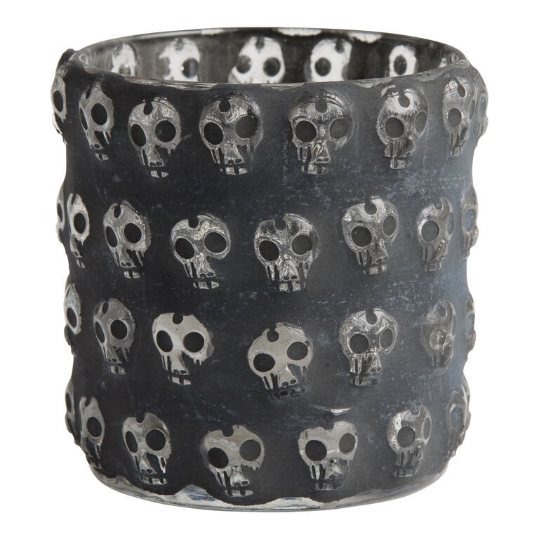 Black Glass Mosaic Skull Tealight Candle Holder | World Market