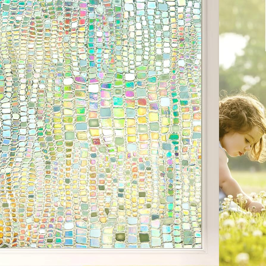 Beautysaid Stained Glass Window Privacy Film 3D Rainbow Prism Window Clings Heat Blocking Window ... | Amazon (US)