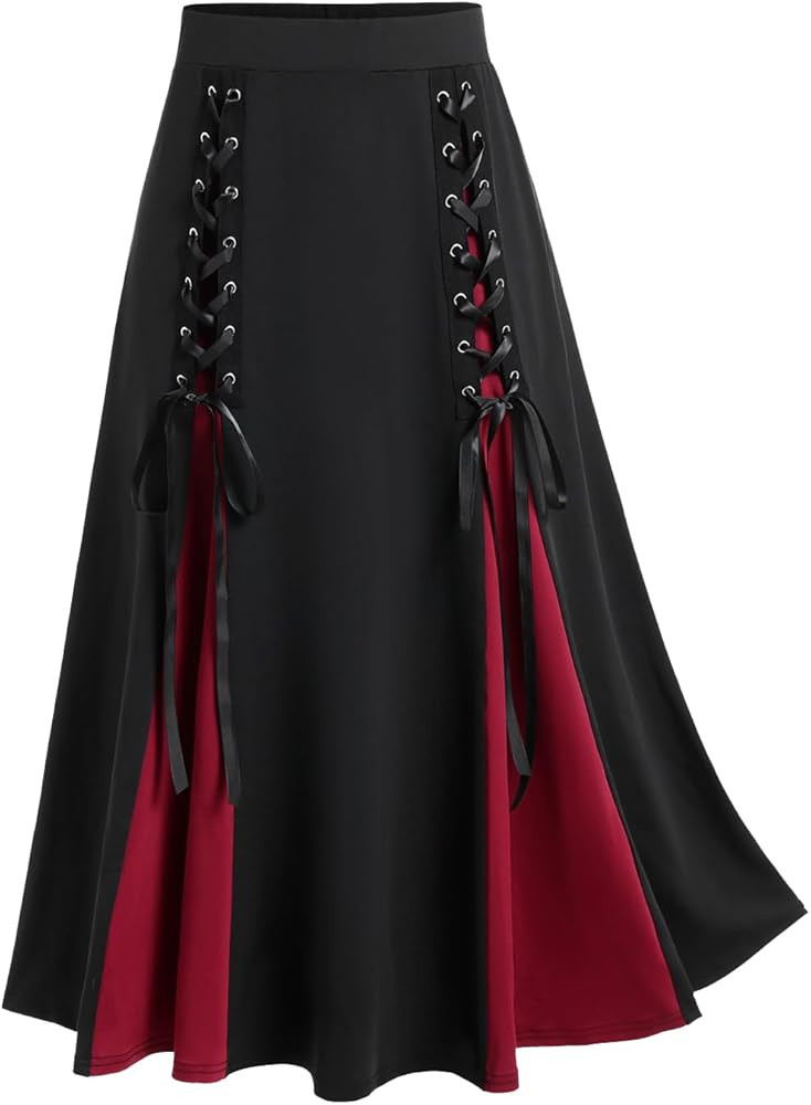 Rosegal Plus Size Gothic Lace Up Two Tone Godet Hem Midi A Line High Waisted Skirt | Amazon (US)